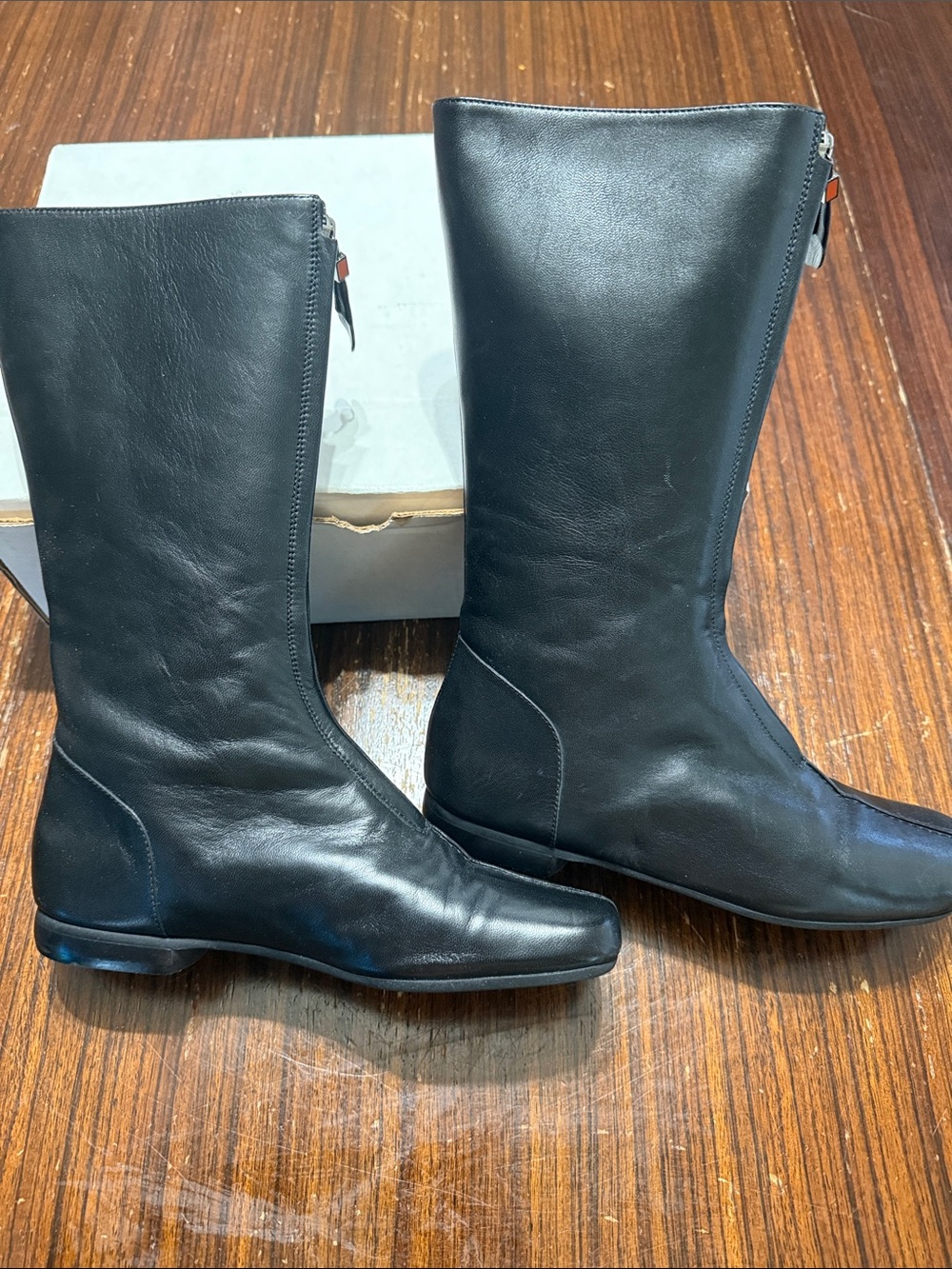 Bruno Magli Black Leather Mid-Calf Zip Boots Women's 5.5 NWOB